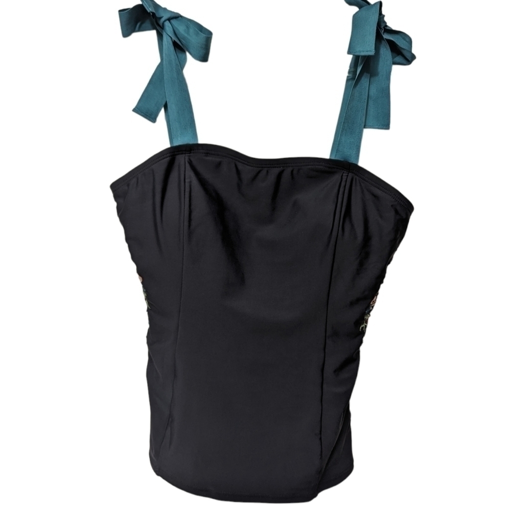 DM Fashion Panel Square Neck Embroidered Tankini Top Sz XL